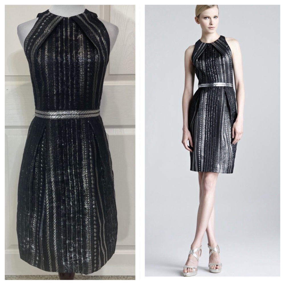 Metallic silver Lela Rose dress with halter top